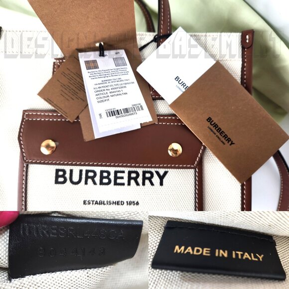 BURBERRY ivory Canvas FREYA Horseferry Logo Leather trim Crossbody Tote Bag NWT - Picture 5 of 11